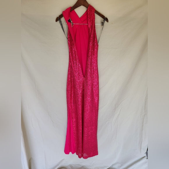 Women's Rachel Roy Harland Pink Sequins Gown With Slit - Picture 13 of 14